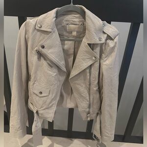 MICHAEL Michael Kors crinkled Moto jacket in beige leather